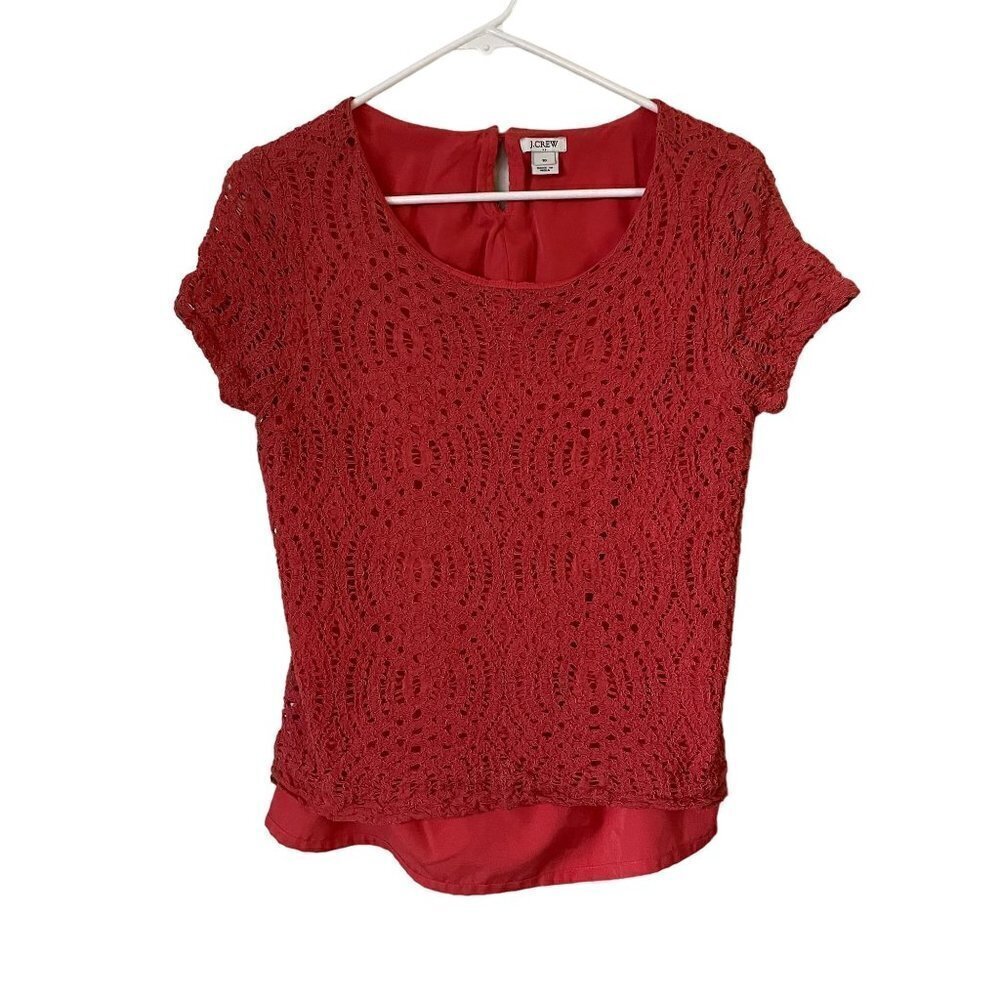 J.Crew Factory fully lined coral bright colors nylon lace overlay short sleeved
